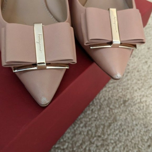 Salvatore Ferragamo Zeri Pointed Toe Pumps Blush/Tan Calf Leather 8 MSRP $750 main image 0